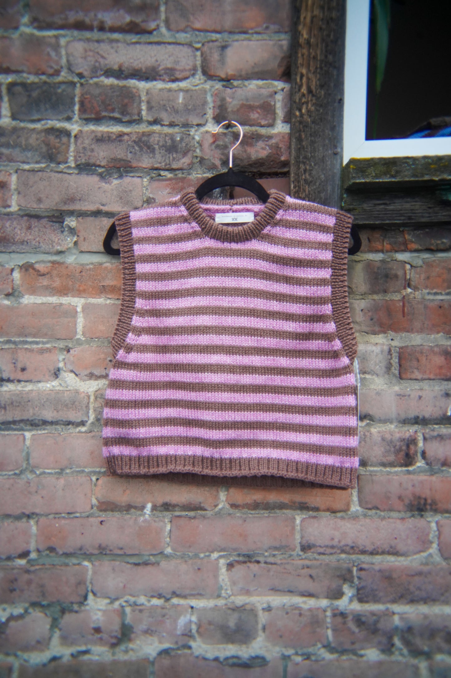 pink/brown stripey sweater vest