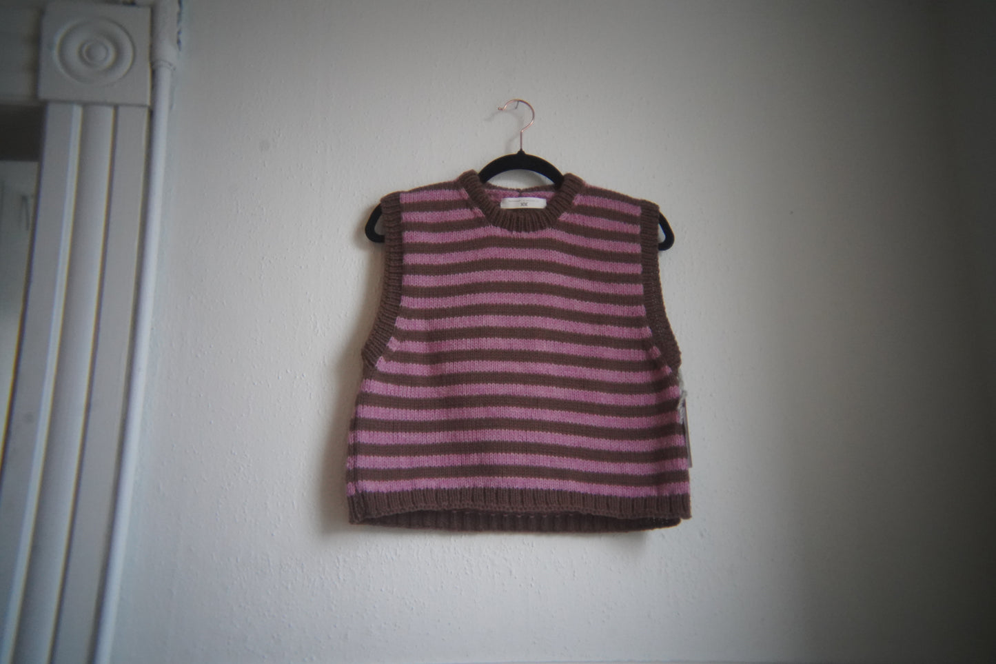 pink/brown stripey sweater vest