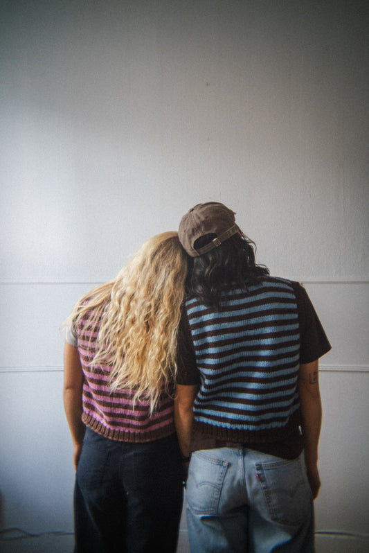 pink/brown stripey sweater vest